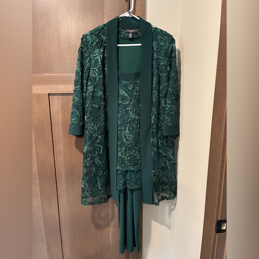 R&M Richards Dark Green Embroidered Two Piece Pantsuit